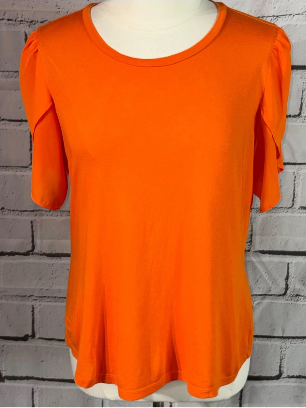 Michael Kors Orange Tulip Sleeve Top Blouse XL Draped Flutter Sleeve